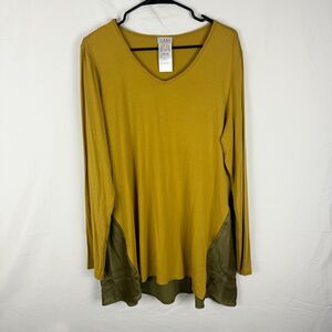 LOGO Lori Goldstein Tunic Blouse V-Neck Size Large Long Sleeve